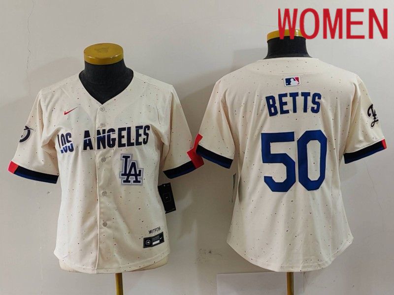 Women Los Angeles Dodgers #50 Betts Cream Fashion Nike Game MLB Jersey style 7035->youth mlb jersey->Youth Jersey